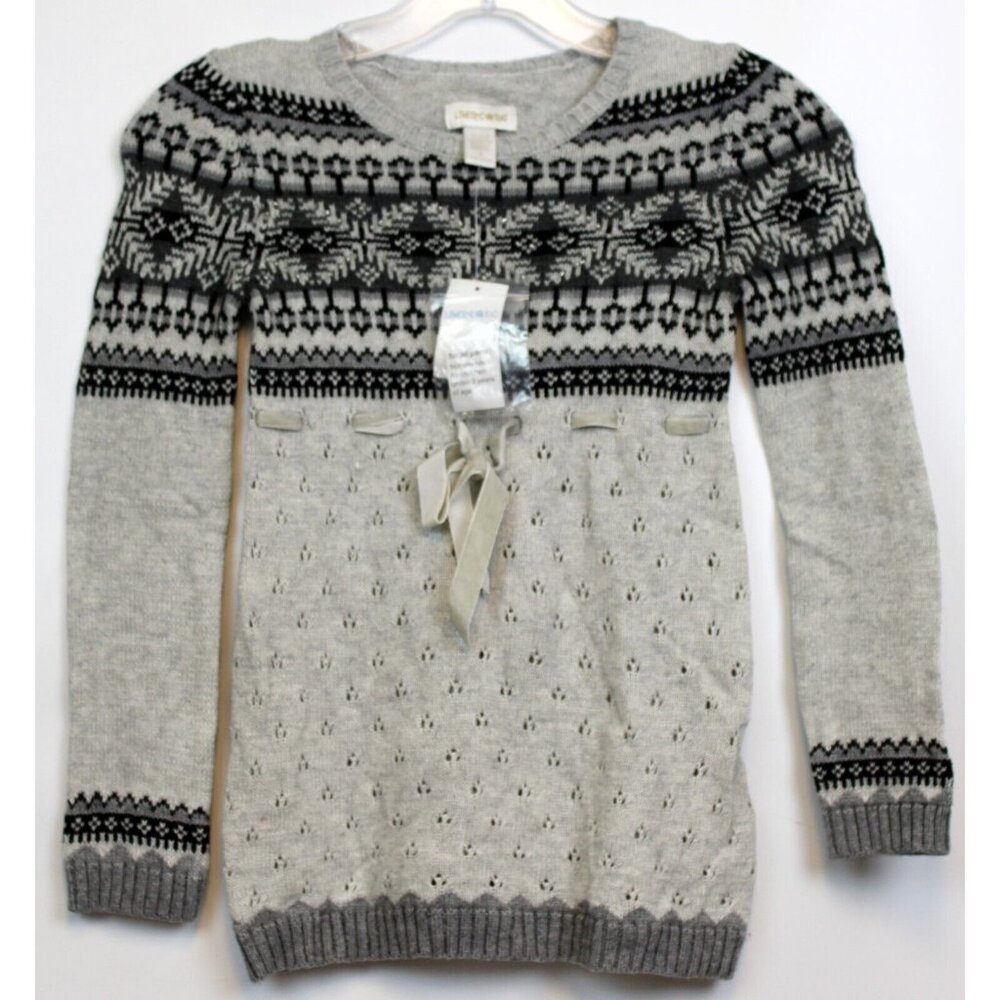 VTG Y2K Limited Too Arctic Nordic Grey Sweater sz 7 NWT Girls Bow Sparkle Winter